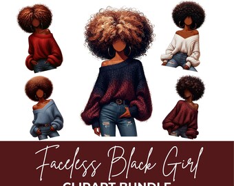 Black Girl Clipart Bundle: Faceless Afro Queen PNG Graphics