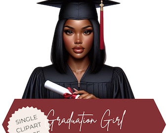Black Girl Graduation Clipart: Elegant African American Graduate (PNG Digital Download)