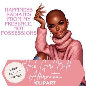 Clipart Black Girl Affirmation: inspirerende png, gelukskunst (digitale download)