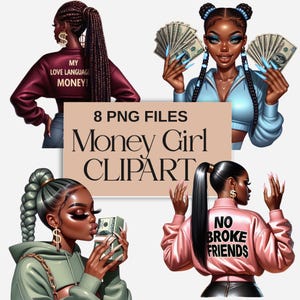 Black Girl With Money Png, Black Woman With Money, Commercial Use, Money Girls Clipart, Boujee Black Woman, Black Girl Magic, Girl Boss Png