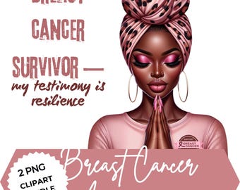 Breast Cancer Awareness Clipart, Black Girl Empowerment PNG, Digital Download, Survivor Art for October