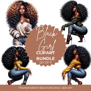 Black Girl Clipart Bundle: Afro Women PNG Graphics (Digital Download))