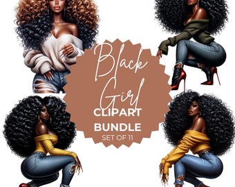 Black Girl Clipart Bundle: Afro Women PNG Graphics (Digital Download))