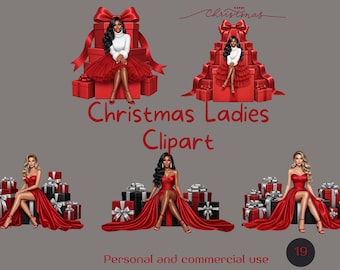 Luxury Christmas Lady Clipart, Holiday Fashion PNG (Digital Download)