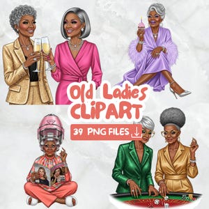Black Older Ladies Clipart, Funny Old Lady, Funny Grandma PNG, High-Quality Digital Download, Crafting Best Friends Art, Digital Download