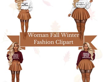 African American Women Clipart: Cozy Fall Fashion Digital Download, Autumn Stickers for Planners & Crafts