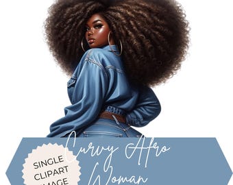 Afro-clipart zwarte vrouw: Curvy Queen, png (digitale download)