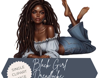 Schwarze Frau Dreadlocks Clipart: Boho Chic PNG (digitaler Download)