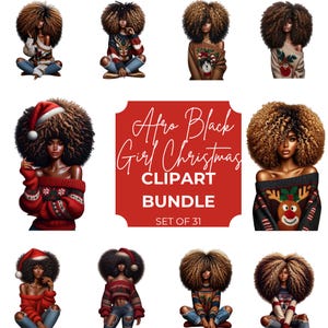 Black Girl Christmas Clipart: Afro Women PNG Illustrations (Digital Download)