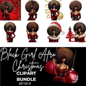 Black Girl Christmas Clipart: Afro Woman PNG, Holiday Illustration (Digital Download)