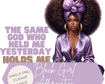 Clipart di affermazione di ragazza nera: dare potere alla donna afroamericana PNG (download digitale)