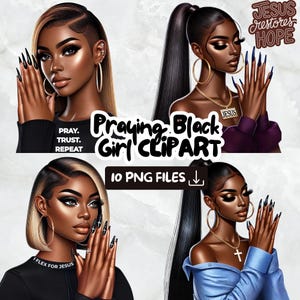 Praying Black Woman Clipart: Faith PNG Bundle (Digital Download)