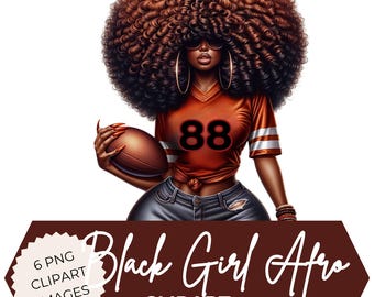 Black Girl Afro Football Clipart: Melanin Queen PNG Bundle (Digital Download