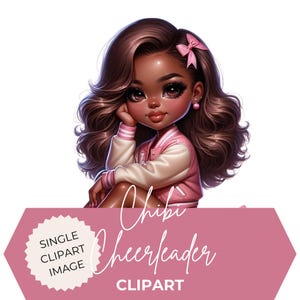 Pink Chibi Cheerleader Clipart: African American Girl PNG (Digital Download)