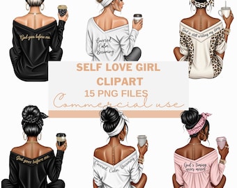Selbstliebe Frau Clipart, inspirierende Self-Care PNG, digitaler Download für Frauen, motivierende Kunst Grafiken