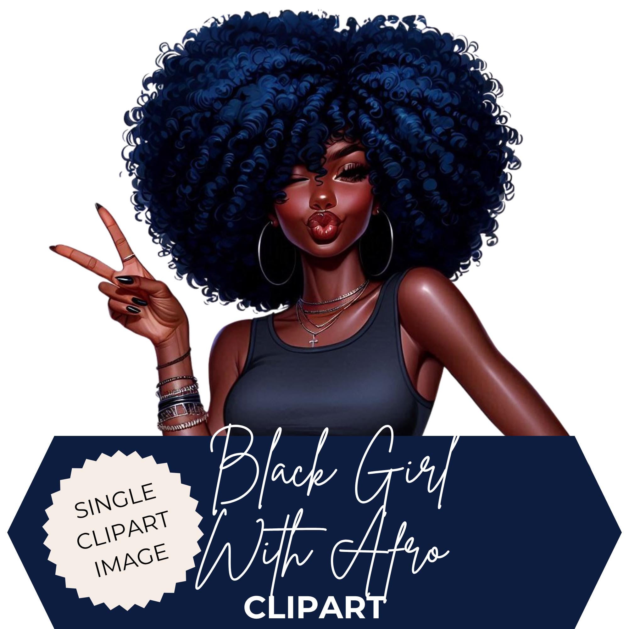 Black Afro Girl Clipart: Fashion PNG for Sublimation Designs (Digital Download)