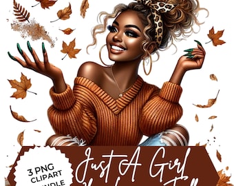 Black Girl Fall PNG Clipart: Pumpkin Spice, Fashion Illustration (Digital Download)