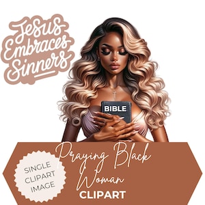 Praying Black Woman Clipart: Christian PNG, Bible Art (Digital Download)
