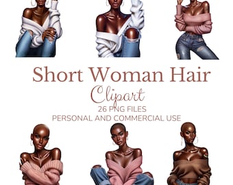 Black Woman Clipart, Bald & Short Hair PNG, Confident Art (Digital Download)