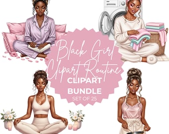 Black Girl Clipart Bundle: Daily Routine PNG Stickers (Digital Download)