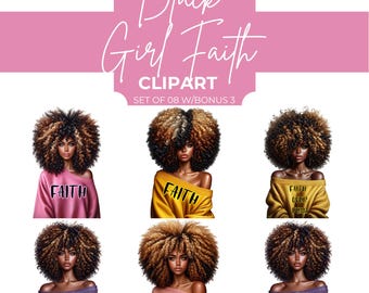 Black Woman Faith Clipart Bundle: Afro Christian PNG (Digital Download