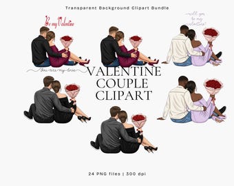 Clipart z czarną parą na Walentynki, cyfrowe naklejki romantyczne, urocze grafiki z parami, idealne na Walentynki