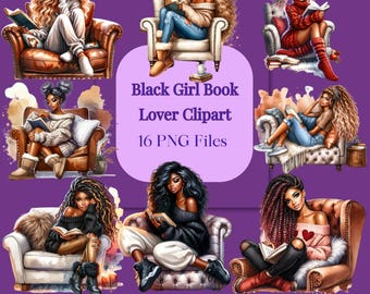 Black Girls Reading Clipart: Book Lover PNG Images (Digital Download)