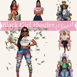Black Girl Hustler Clipart, Girl with Money PNG, Hustle Inspiration, Urban Boss Babe Graphics, Clipart Bundle, Hustle Queen PNG, Girl Boss