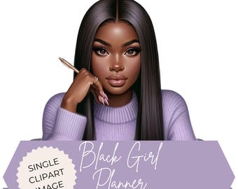 Black Woman Planner Clipart: Digital PNG for Journaling