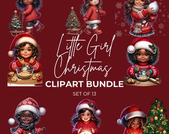 Afro Girl Christmas Clipart: Festive PNG Bundle (Digital Download)