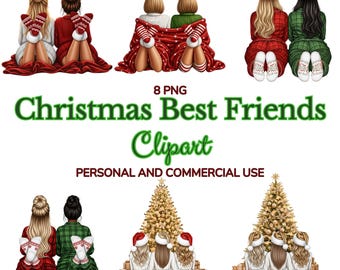 Christmas Best Friends Clipart, Cozy Girls PNG (Digital Download)