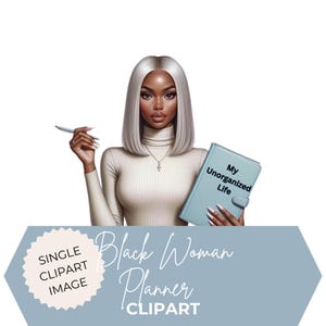 Black Woman Planner Clipart: Platinum Hair Boss PNG (Digital Download)
