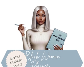 Black Woman Planner Clipart: Platinum Hair Boss PNG (Digital Download)