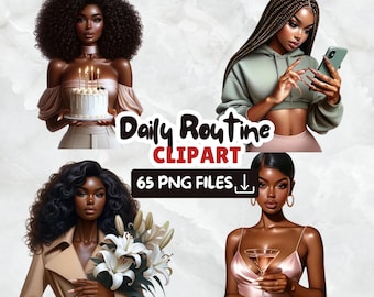 Black Girl Clipart Bundle: Self Care & Daily Routine PNGs (Digital Download