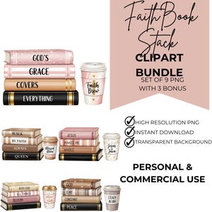 Faith Book Stack Clipart Bundle, Scripture PNG (Digital Download)