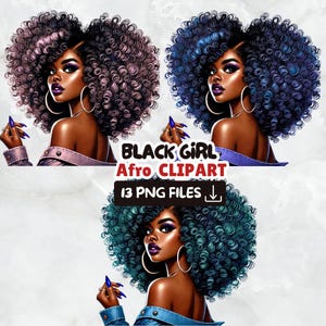 Black Girl Afro-clipartbundel: Melanin Queen, png (digitale download)