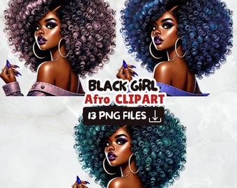 Black Girl Afro Clipart Bundle: Melanin Queen PNG (Digital Download)