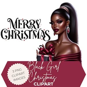 Black Girl Christmas Clipart: African American Woman PNG, Holiday Illustration (Digital Download)