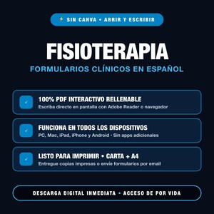 Formularios de Fisioterapia en Español, Admisión Consentimiento Punción Seca Acceso Directo Plan CPT (24 Formularios Rellenables PDF)