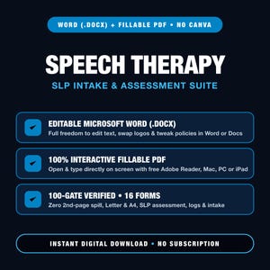 Speech Therapy Forms Bundle, SLP Intake, Articulation Assessment, Session Notes, Superbill, Word DOCX & Fillable PDF Templates