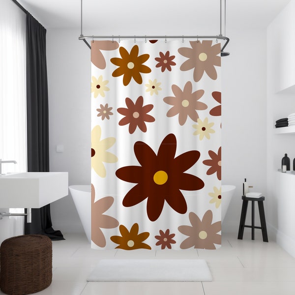 Shower Curtain Boho Cute Shower Curtain Long Shower Curtain Retro Shower Curtain Mid Century Curtain Boho Shower Curtain Brown Curtain