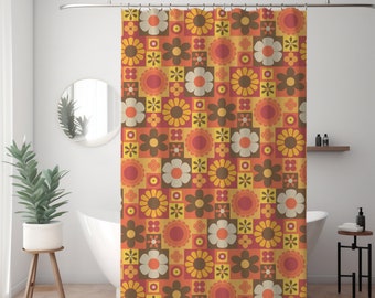 Mid Century Vorhang süßer Duschvorhang botanischer Duschvorhang langer Duschvorhang 71x74 in floralem Duschvorhang Retro-Duschvorhang