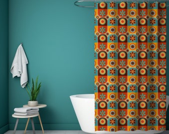 Retro Shower Curtain Bohg Shower Curtain Cute Shower Curtain Long Shower Curtain 71x74 in Shower Curtain Retro Floral Shower Curtain