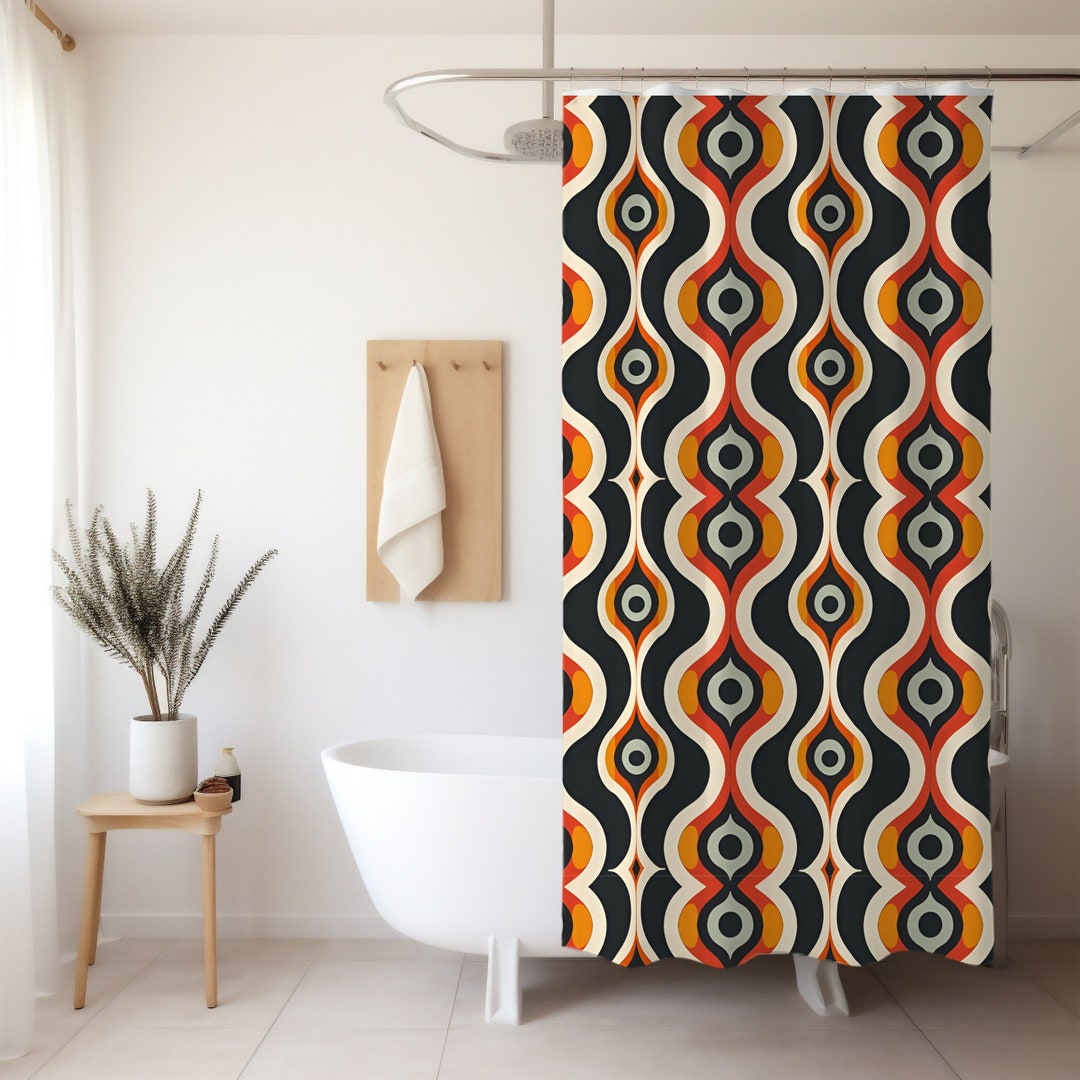 Mid Century Curtain Retro Shower Curtain Cute Shower Curtain Shower