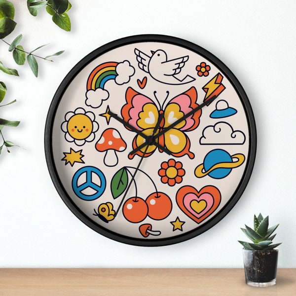 Groovy Retro Funky Wall Clock Gift for Her Retro Clock for Wall Small Wall clock decor