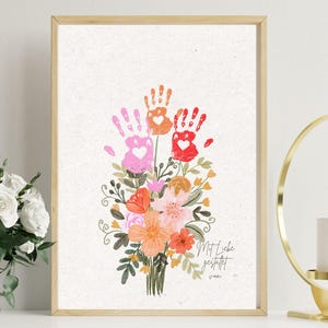 Valentine Mother's day craft handprint art birthday activity floral bouquet grandma flower DIY kids children toddler baby printable keepsake