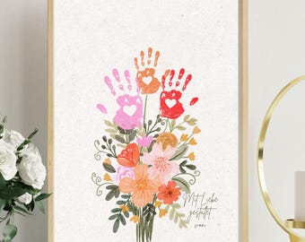 Mother's Day gift, handprint flowers, gift ideas, personalized Mother's Day gifts, gifts for mom, gifts for grandma, gifts from children