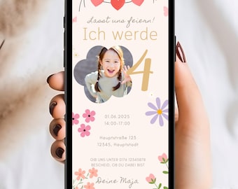 Digital Birthday Invitation, Children's Birthday Invitation Cards, Children's Birthday Template, Birthday Ecard, Birthday Invitation for WhatsApp, Pink