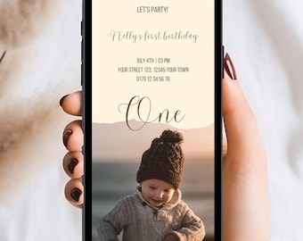 Editable Canva Invite Kids Birthday Party Digital Template Girl Boy Custom WhatsApp eCard Printable Invitation With Photo