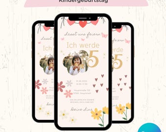 Digital Birthday Invitation, Children's Birthday Invitation Cards, Children's Birthday Template, Birthday Ecard, Birthday Invitation for WhatsApp, Pink